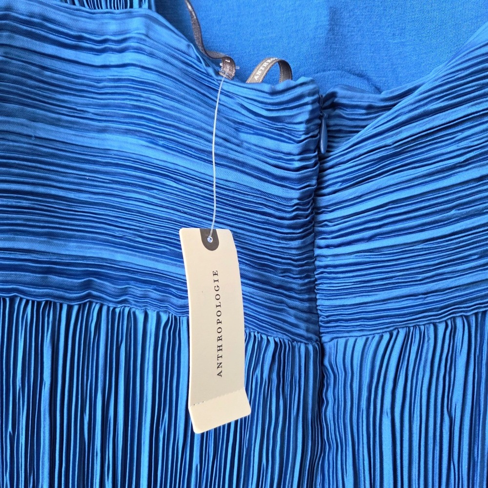 New Anthropologie Blue Micro Pleated Sweetheart Midi Dress NWT Size L - Picture 5 of 9